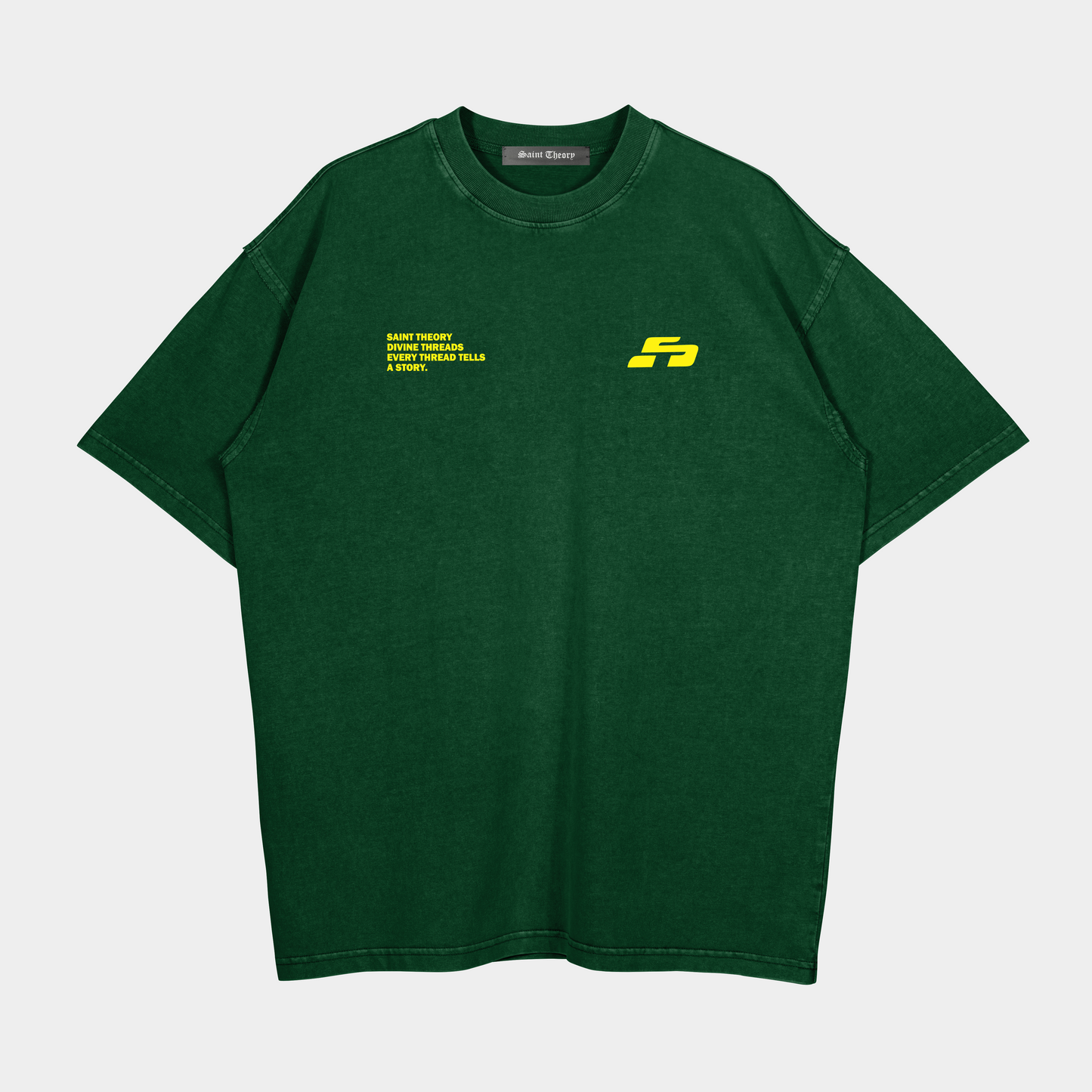 SAINT THEORY CURSIVA T-SHIRT VERDE DESVANECIDO LETRA AMARILLA