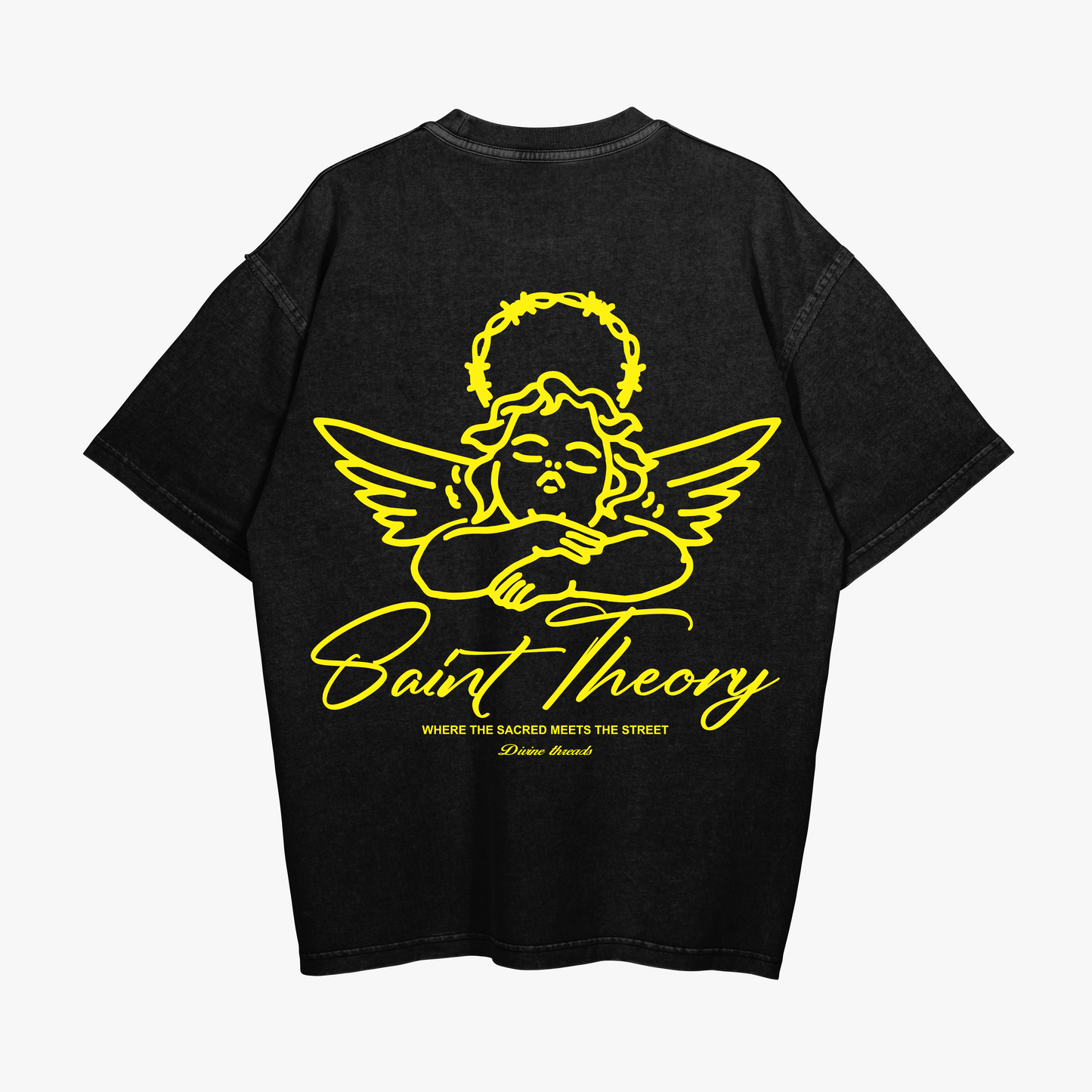 SAINT THEORY ANGELS T-SHIRT NEGRO DESVANECIDO LETRA AMARILLA