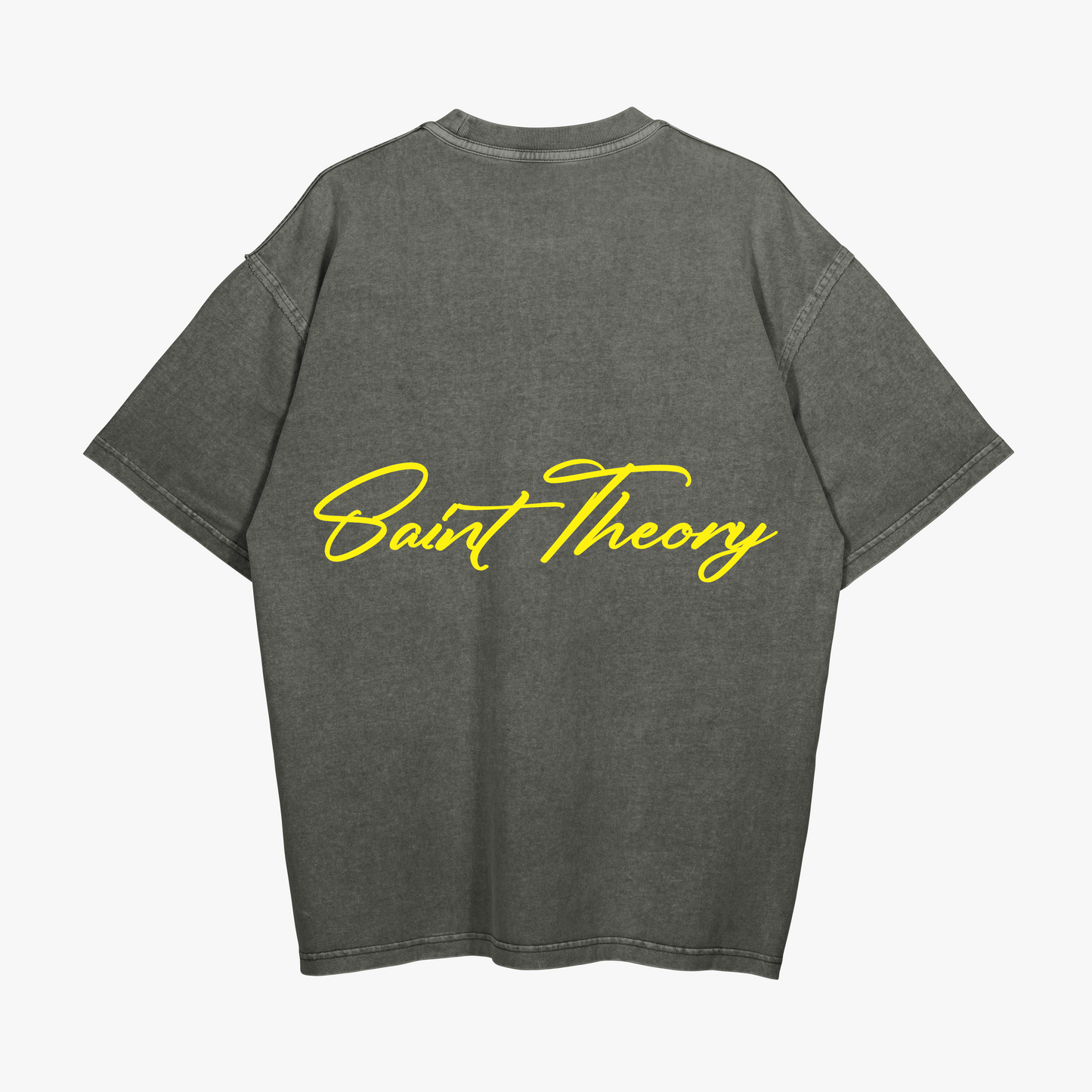 SAINT THEORY CURSIVA T-SHIRT GRIS DESVANECIDO LETRA AMARILLA