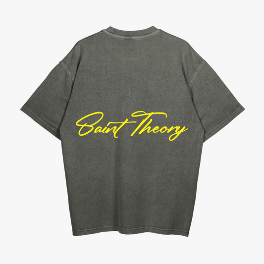 SAINT THEORY CURSIVA T-SHIRT GRIS DESVANECIDO LETRA AMARILLA