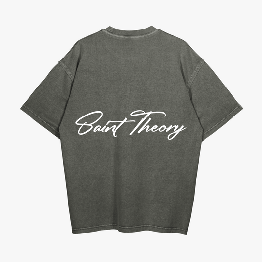 SAINT THEORY CURSIVA T-SHIRT GRIS DESVANECIDO LETRA BLANCO