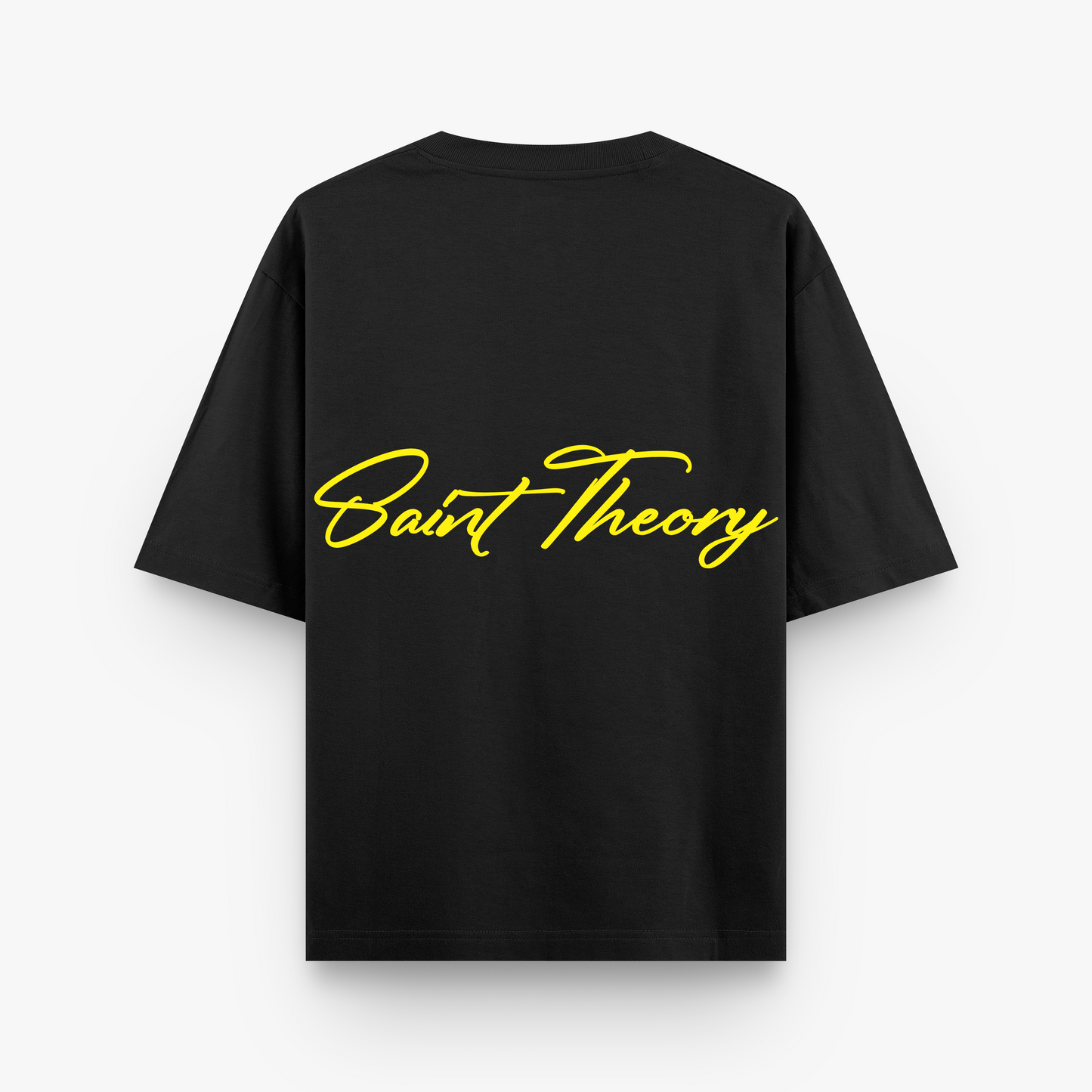 SAINT THEORY CURSIVA T-SHIRT NEGRA LETRA AMARILLA