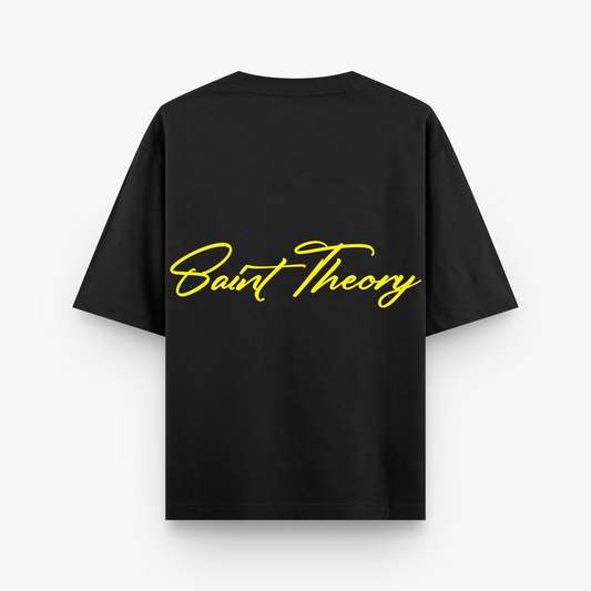 SAINT THEORY CURSIVA T-SHIRT NEGRA LETRA AMARILLA