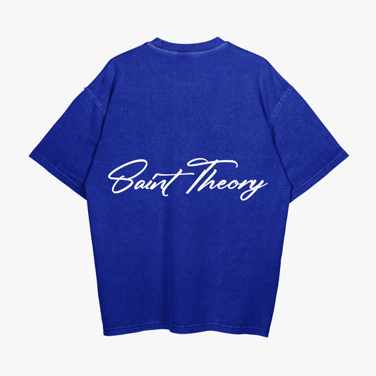 SAINT THEORY CURSIVA T-SHIRT AZUL DESVANECIDO LETRA BLANCA