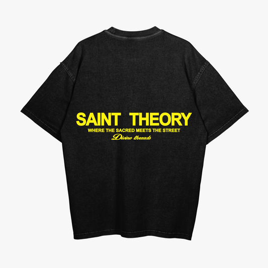 SAINT THEORY HILOS DIVINOS T-SHIRT NEGRA DESVANECIDO LETRA AMARILLA