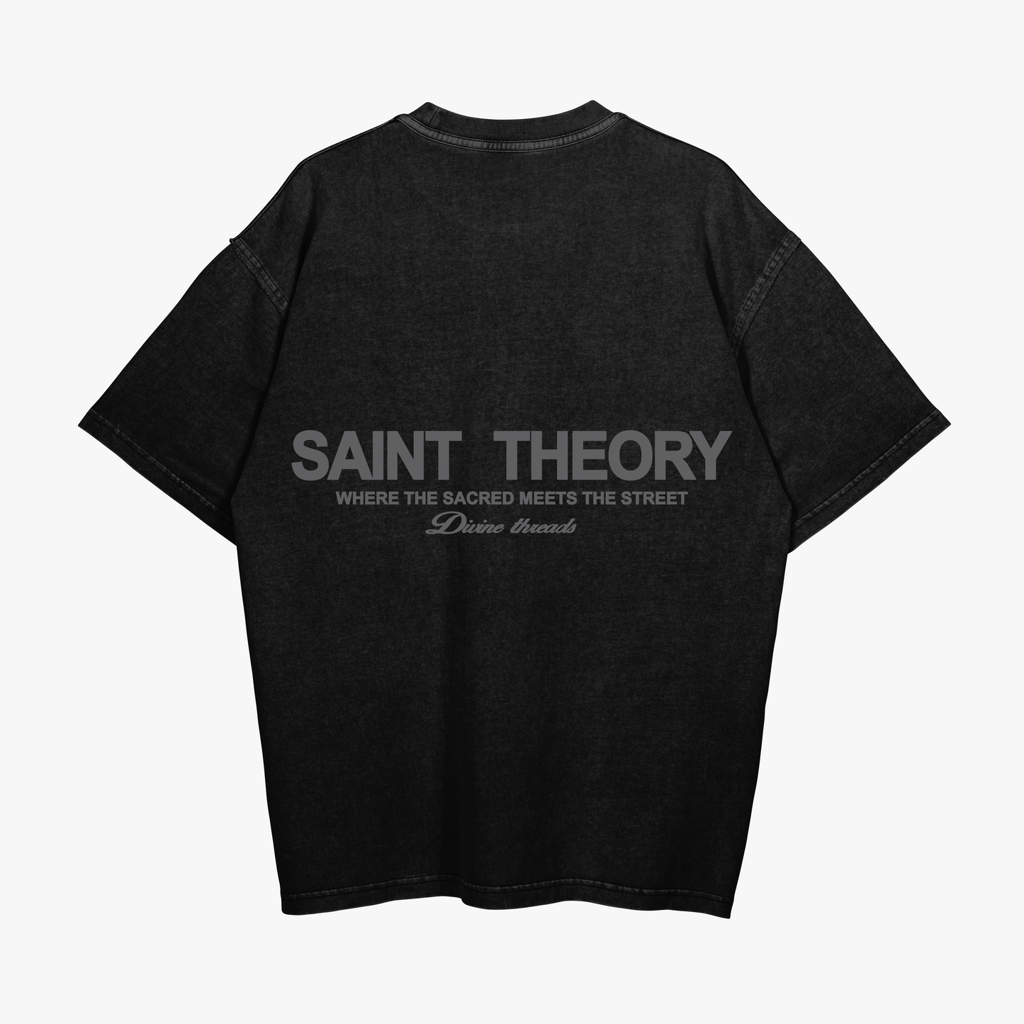 SAINT THEORY HILOS DIVINOS T-SHIRT NEGRA DESVANECIDO LETRA PLATEADO