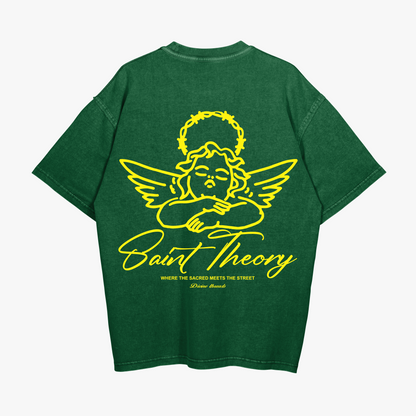 SAINT THEORY ANGELS T-SHIRT VERDE DESVANECIDO LETRA AMARILLA