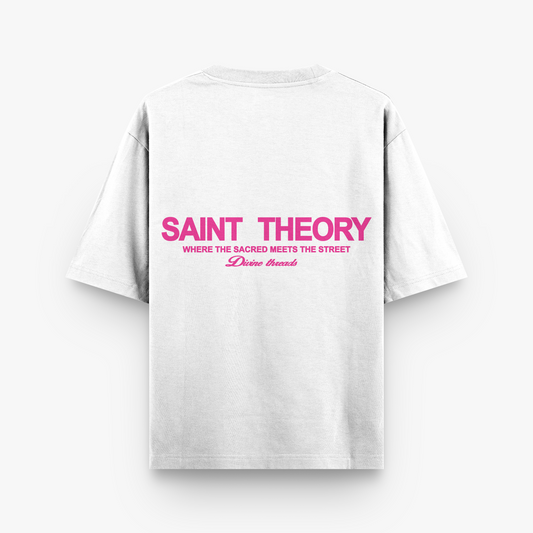 SAINT THEORY HILOS DIVINOS T-SHIRT BLANCA LETRA FUCSIA